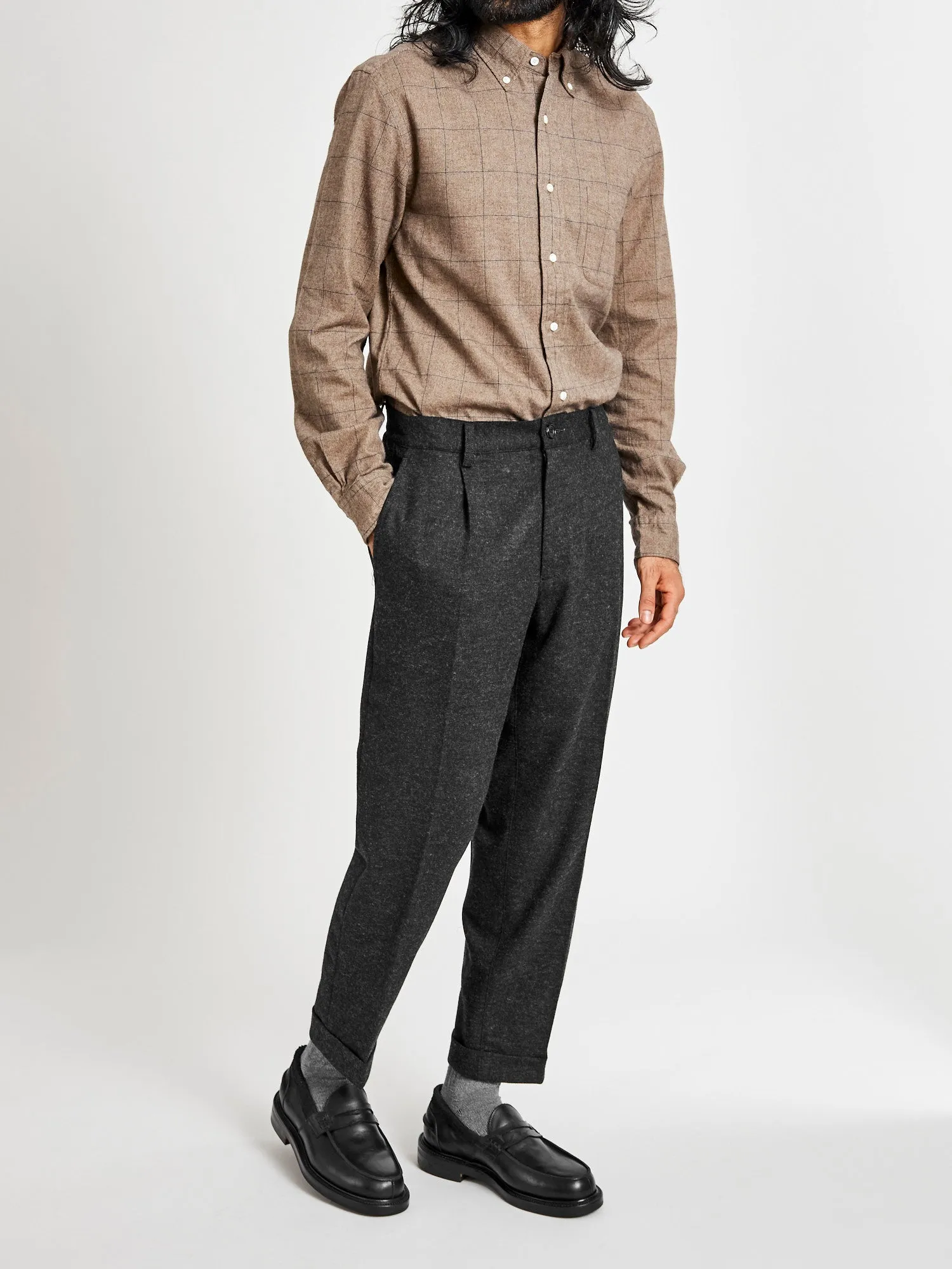 1-Pleat Wool Cashmere Trouser in Charcoal