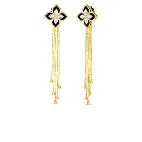 18K YELLOW/WHITE PRINCESS FLOWER DIAMOND & BLACK JADE EARRINGS