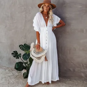 2021 Women's Maxi Dress Summer Ruffles Cover Up Size One Size