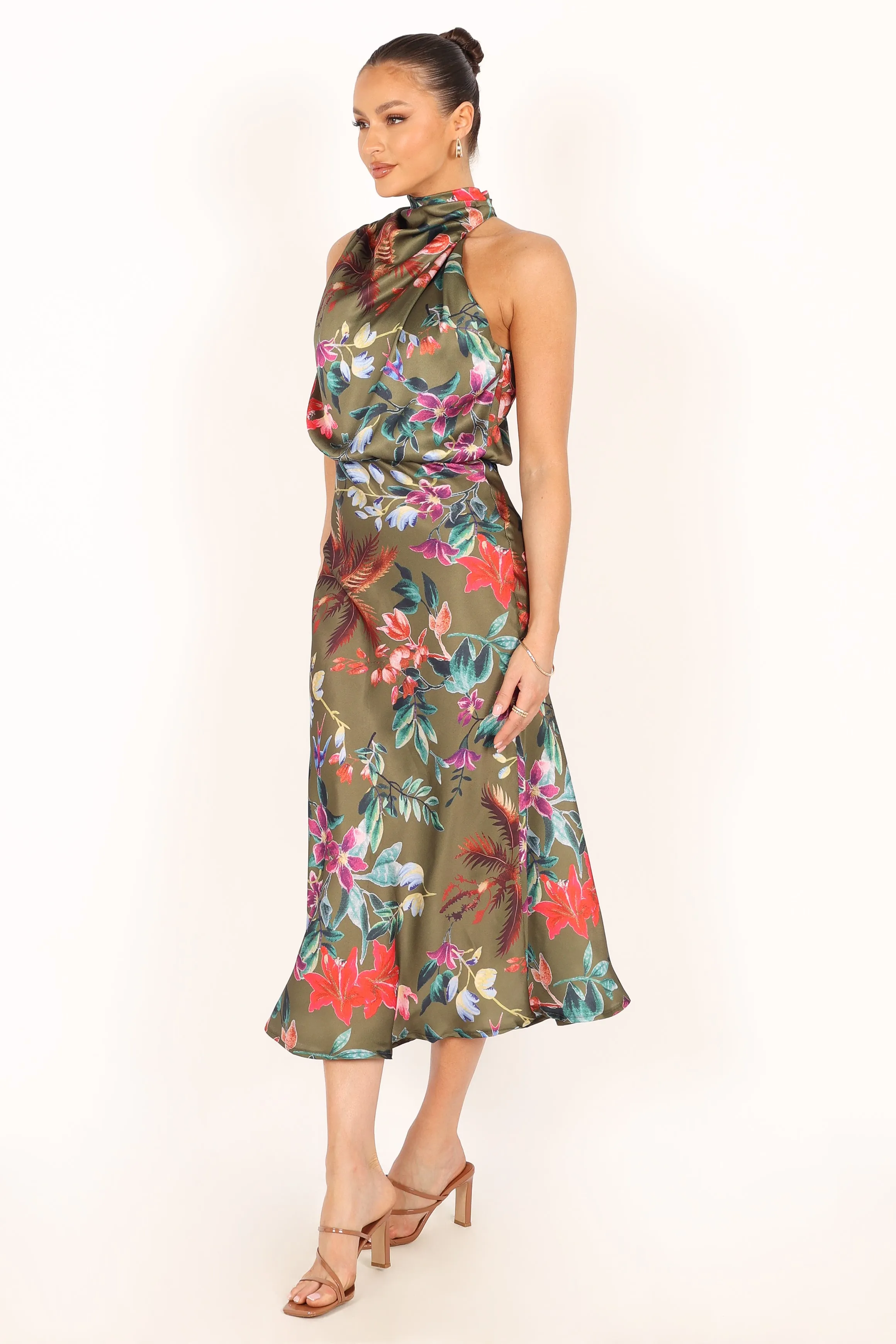 Anabelle Halter Neck Midi Dress - Green Tropical