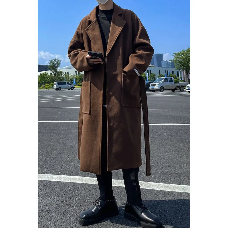 Bonsir Autumn and Winter New Mid-Length Woolen Coat Men's Hong Kong Style Loose Commuter Windbreaker Loose Coat Warm