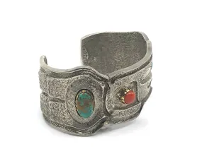 Bracelet- T. Campbell, Silver & Turquoise, Tufa Cast, Raven