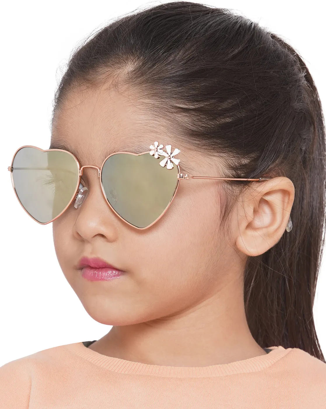 Carlton London Mirrored Lens & Gold-Toned Heart Shape Sunglasses For Girl