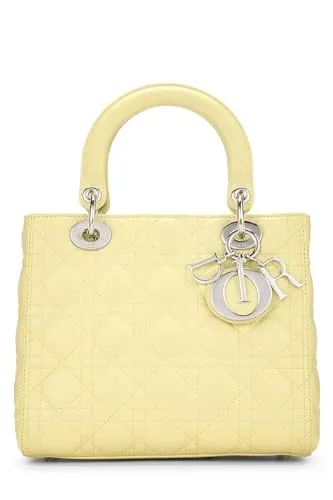 Dior,  Yellow Cannage Quilted Lambskin Lady Dior Medium, Yellow