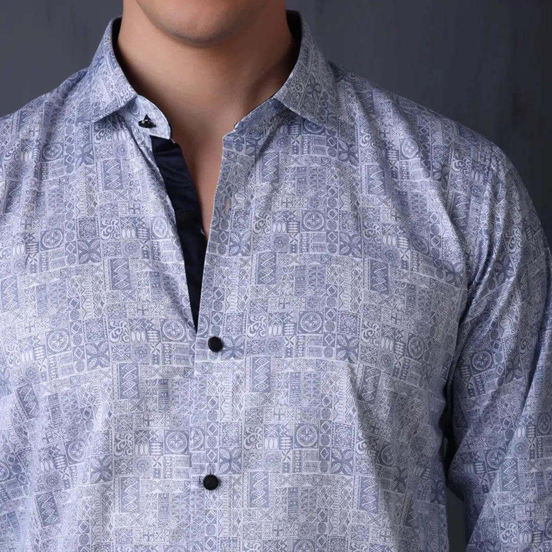 Geometrical Print Casual Shirt Blue Color