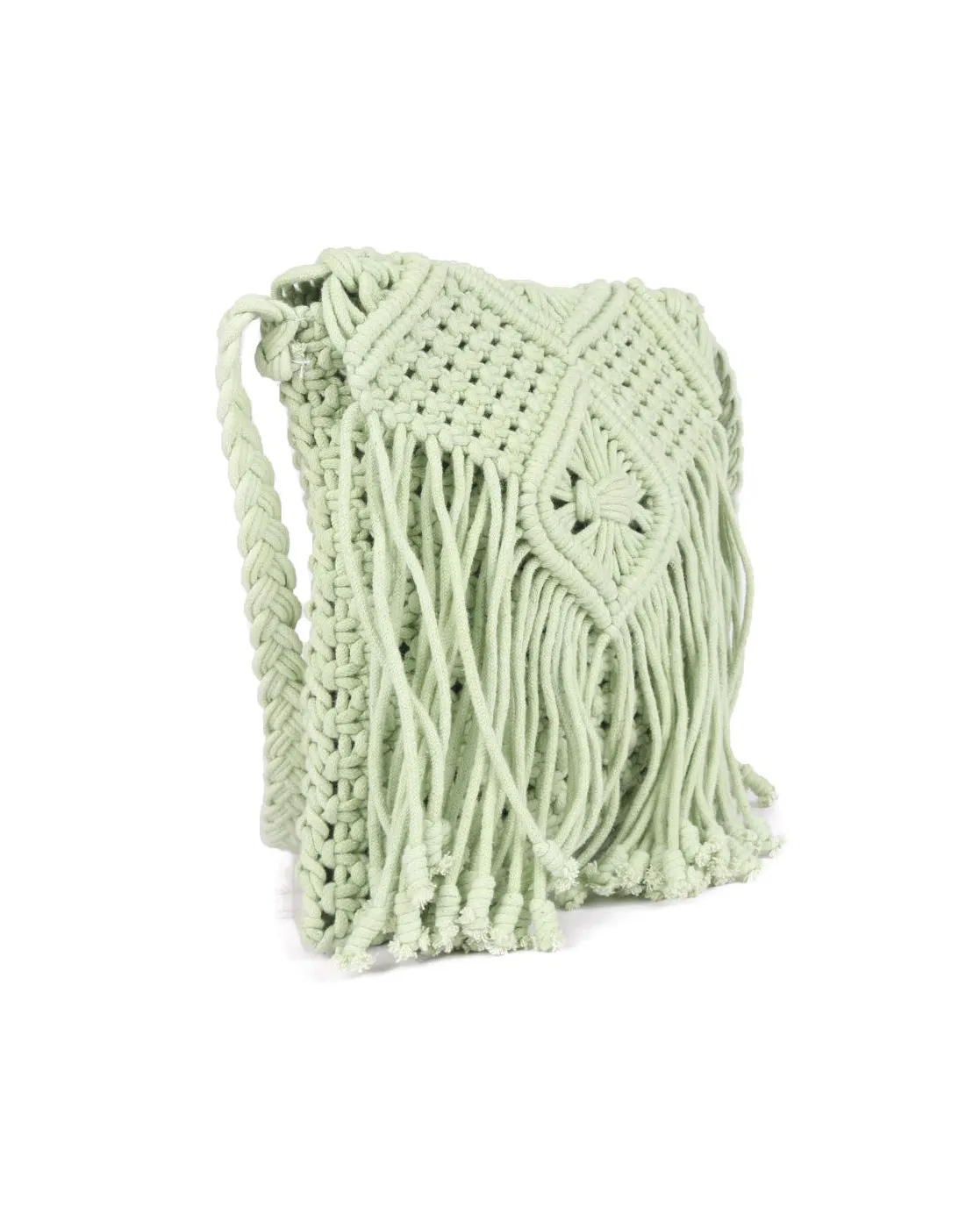 Green Macrame Flapover Crossbody Sling Bag