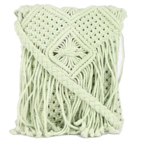 Green Macrame Flapover Crossbody Sling Bag