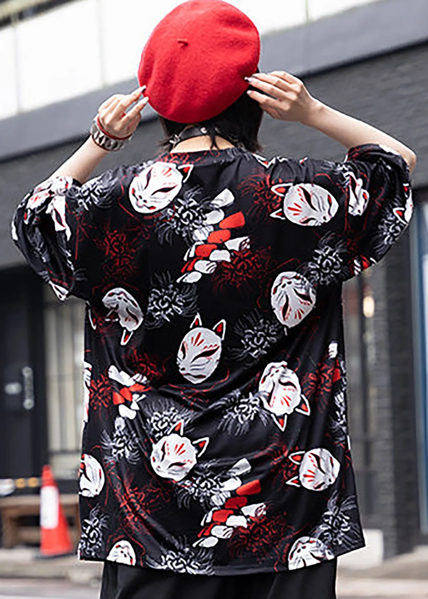 Higabana Kitsune Fox Black Oversized Tee