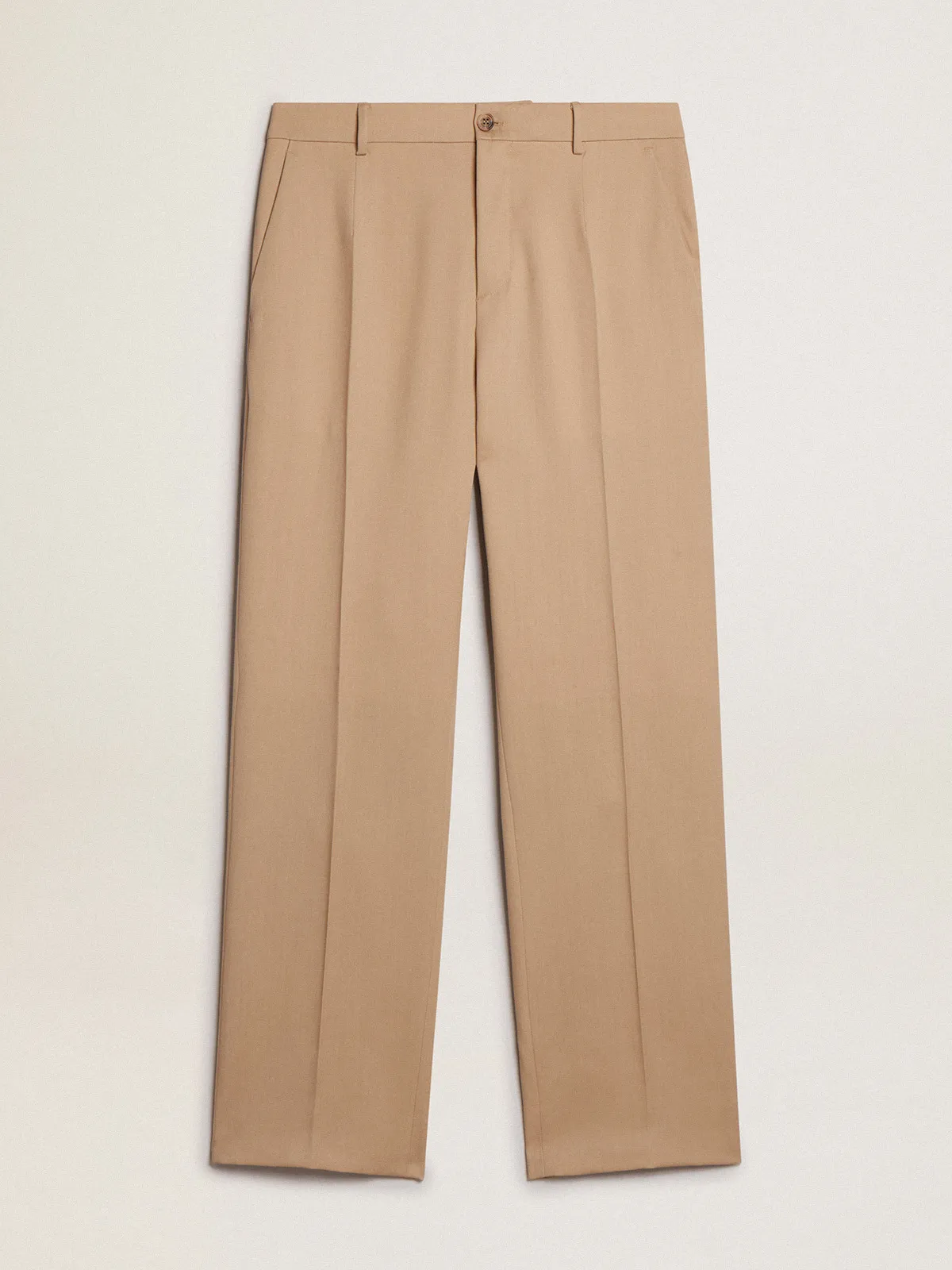 Men’s wool gabardine pants in sand