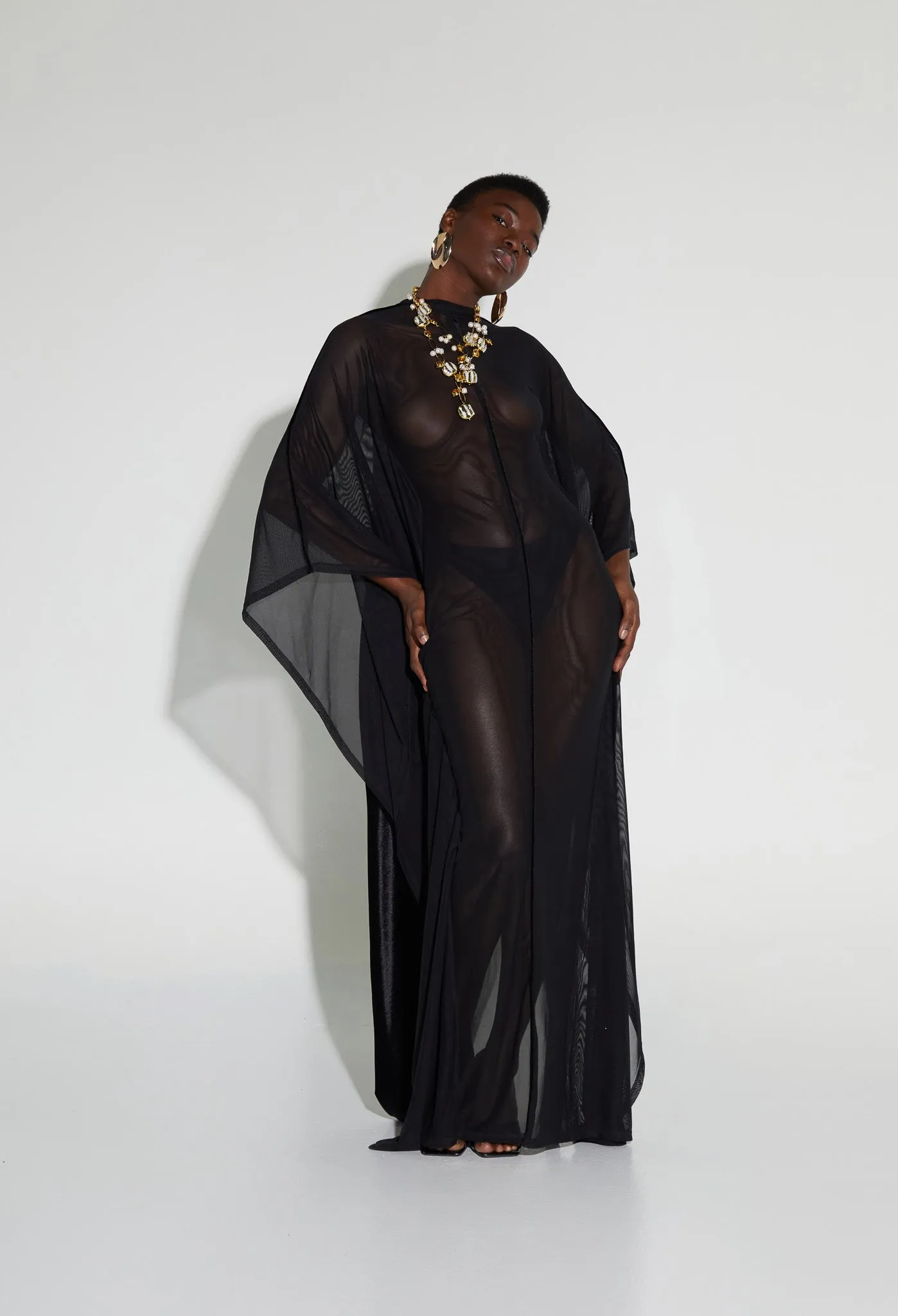 Mesh Batwing Gown - Panther