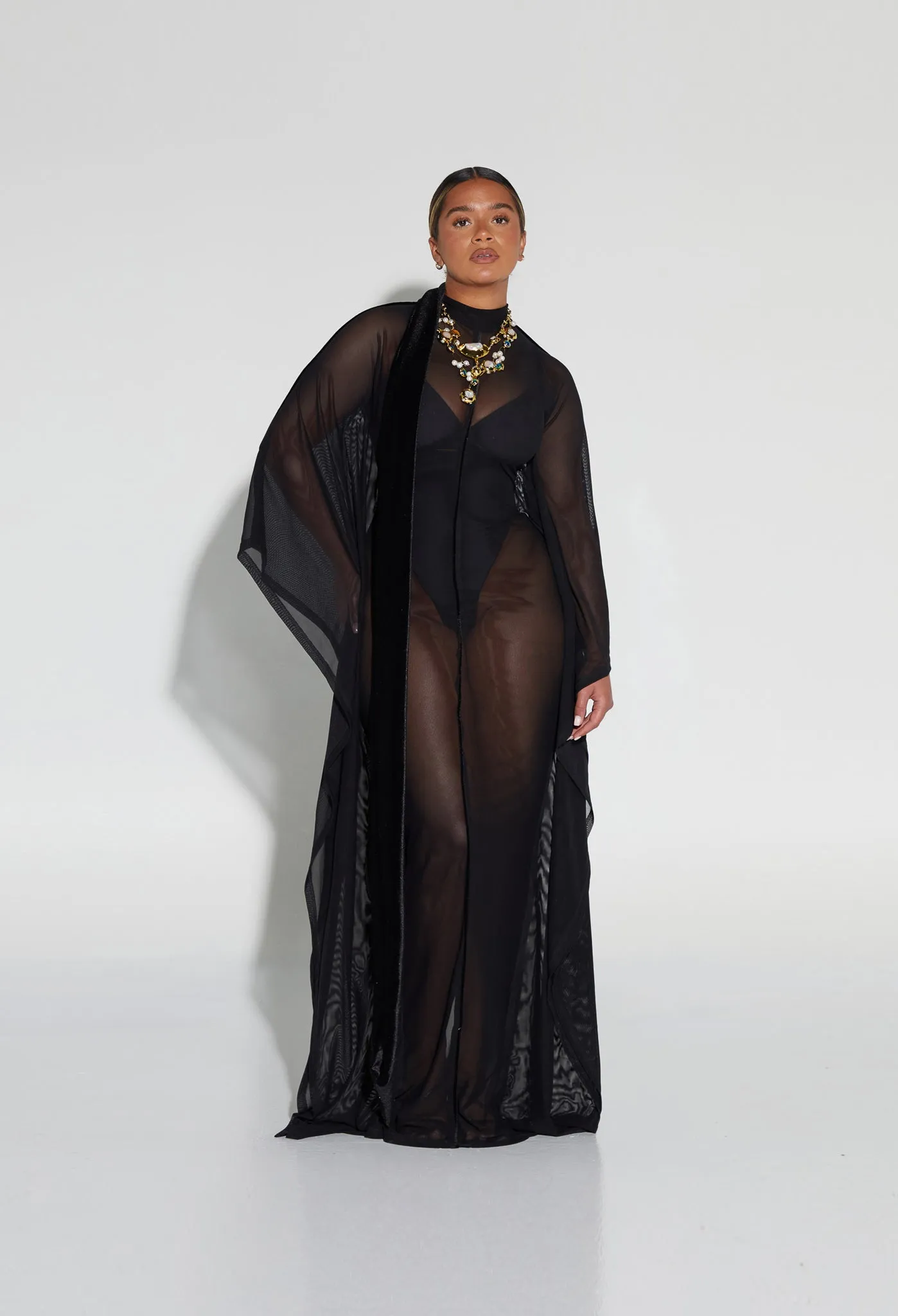 Mesh Batwing Gown - Panther