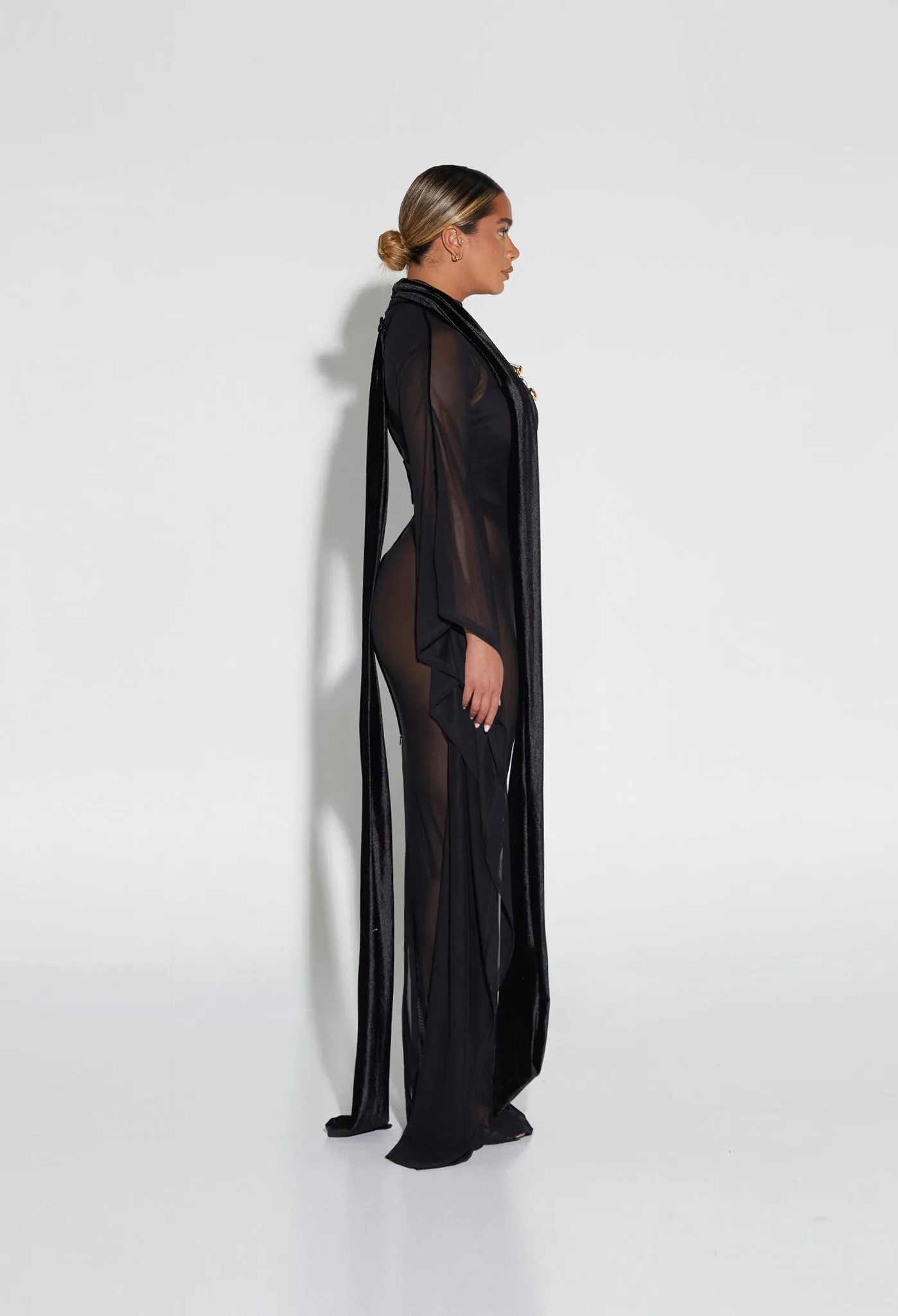 Mesh Batwing Gown - Panther