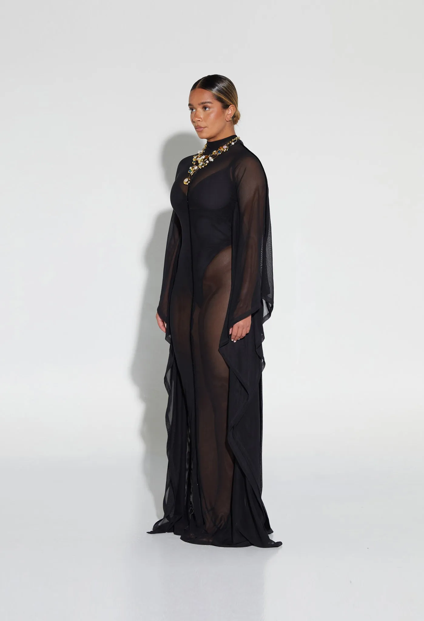 Mesh Batwing Gown - Panther