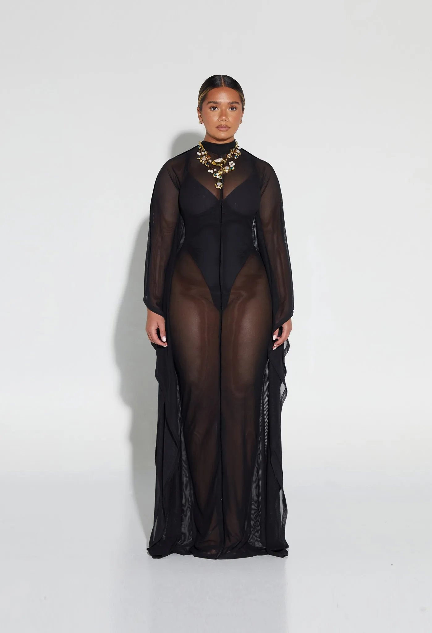 Mesh Batwing Gown - Panther