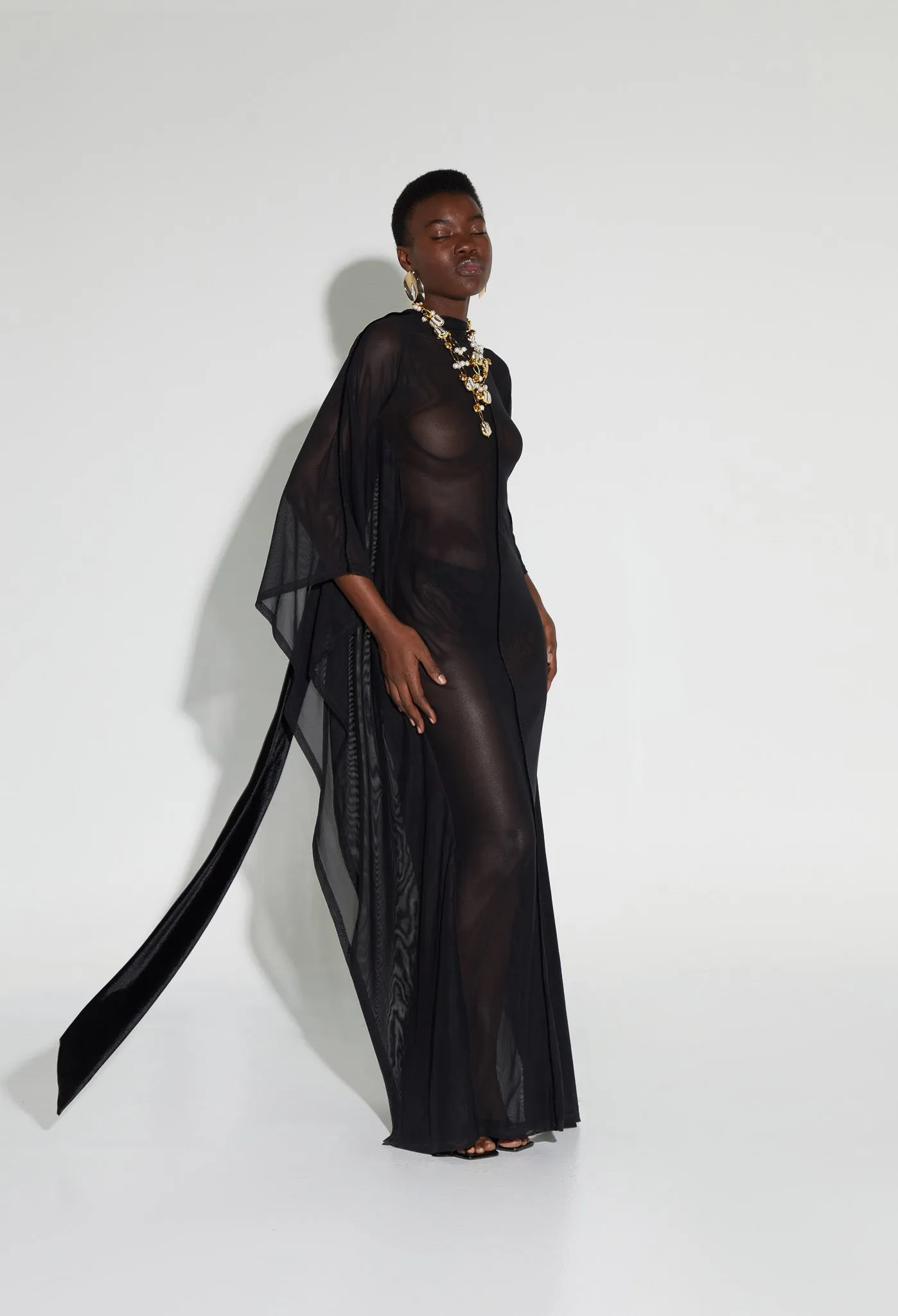 Mesh Batwing Gown - Panther