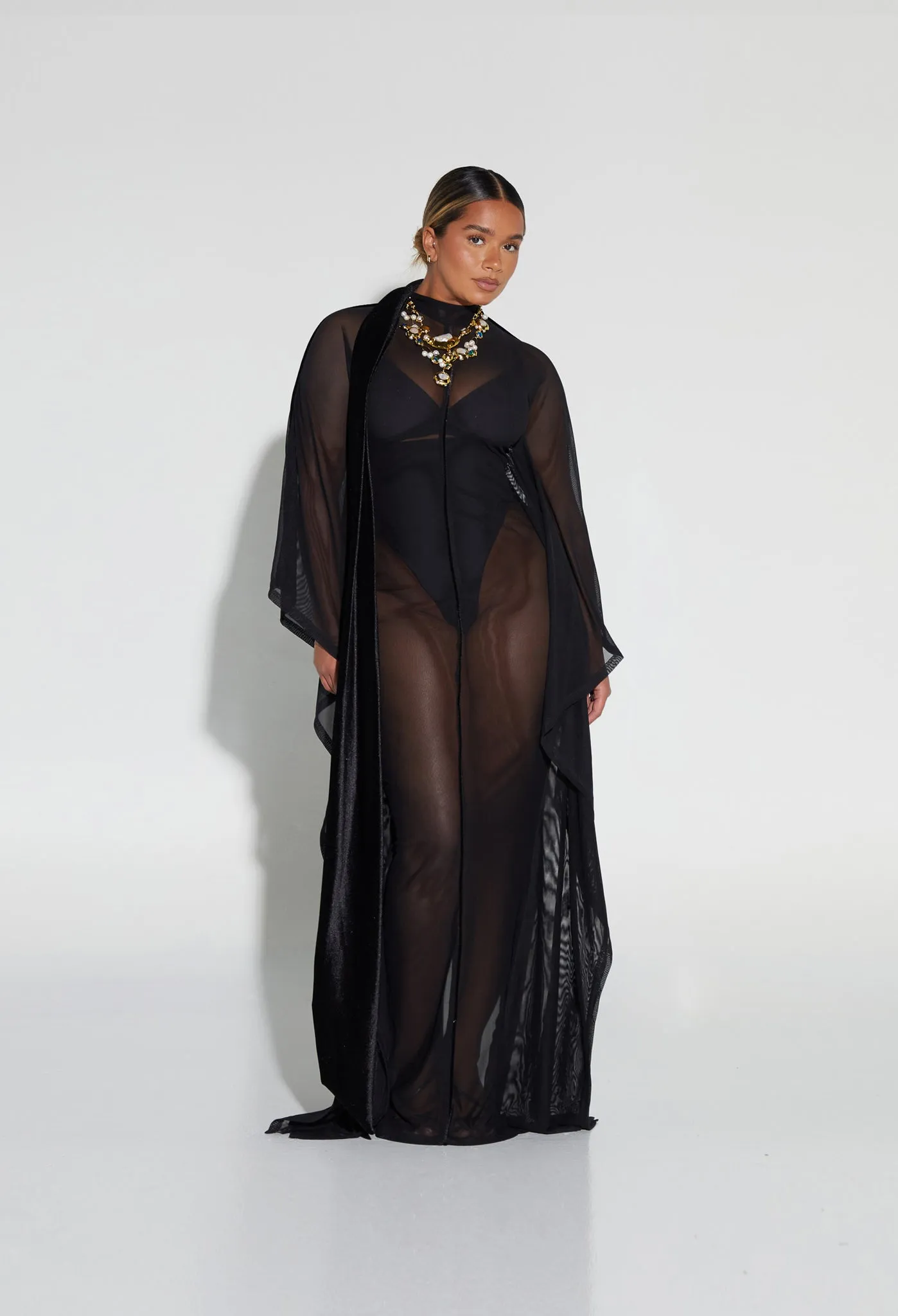 Mesh Batwing Gown - Panther