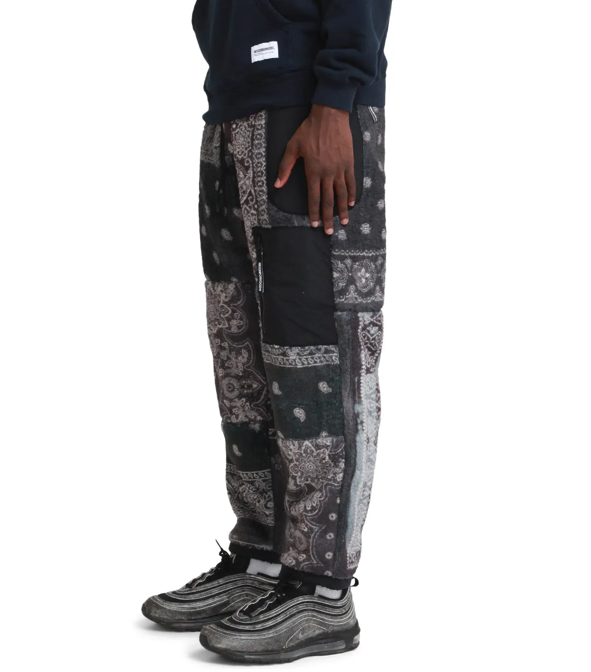 Neighborhood Bandana Pattern Fleece Pants Black