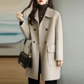 New Autumn Winter Women Woolen Coat Large Size Loose Woolen Coats Double-breasted Cashmere Woolen Long Overcoat Female