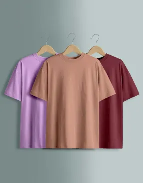 Pack of 3 Oversized Tees: Cork & Maroon & Lilac