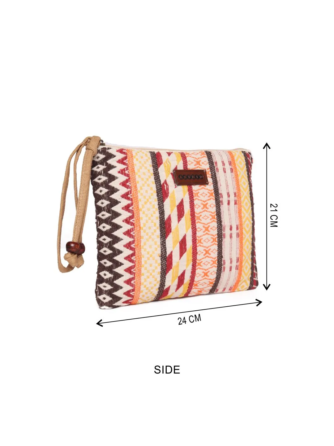 Pink Striped Woven Makeup/Travel Pouch With Tassels