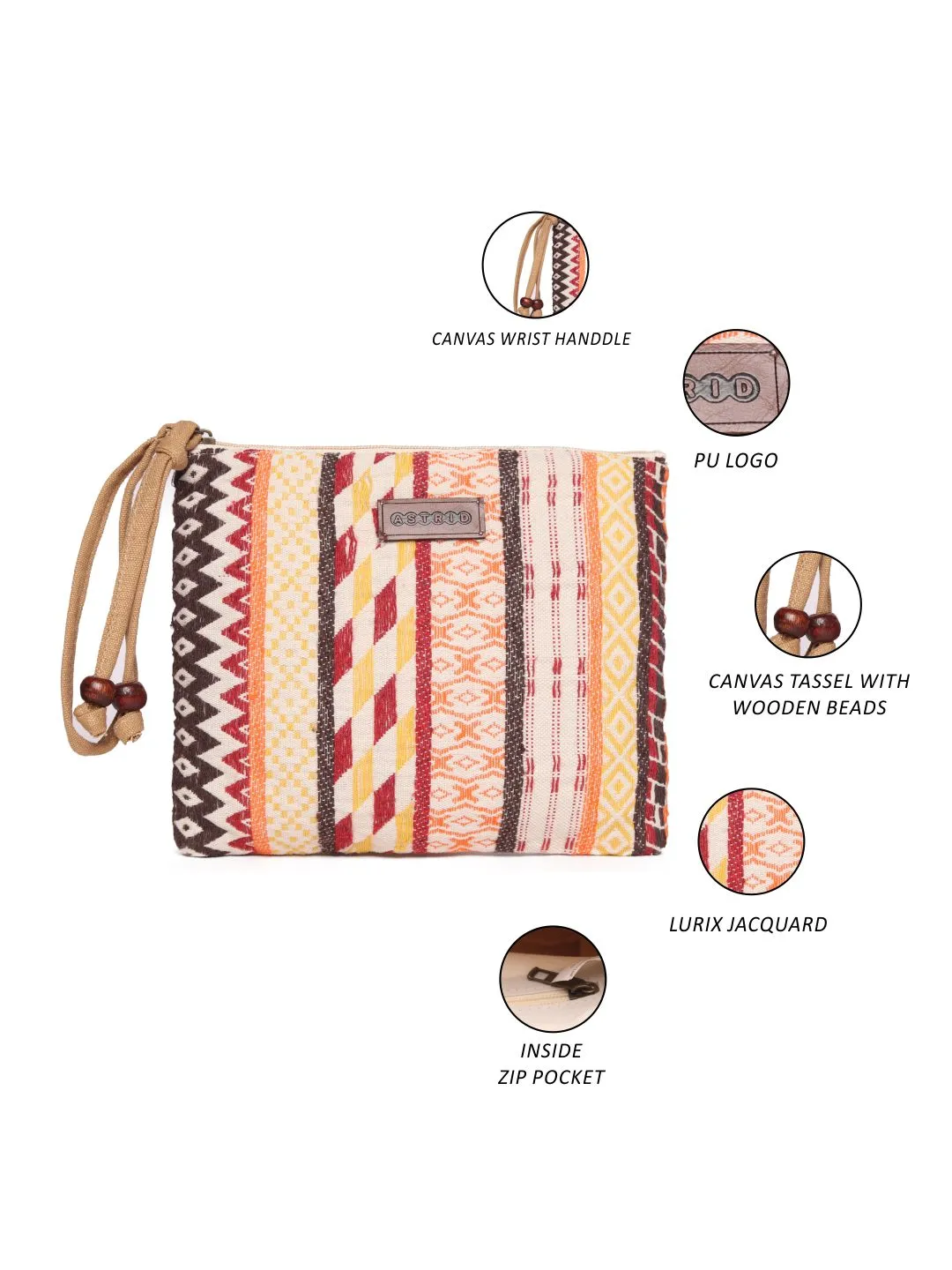 Pink Striped Woven Makeup/Travel Pouch With Tassels