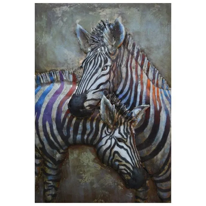 "Zebras" Mixed Media Iron Hand Painted Dimensional Wall Art