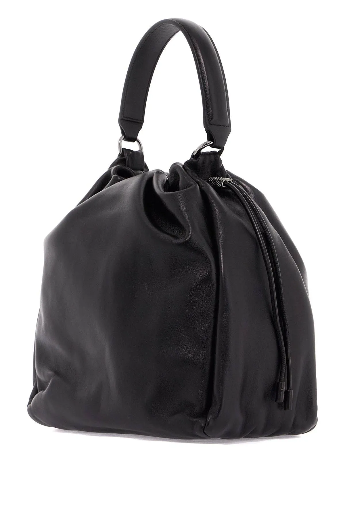 SOFT LEATHER BUCKET BAG WITH PRECIOUS DETAILS