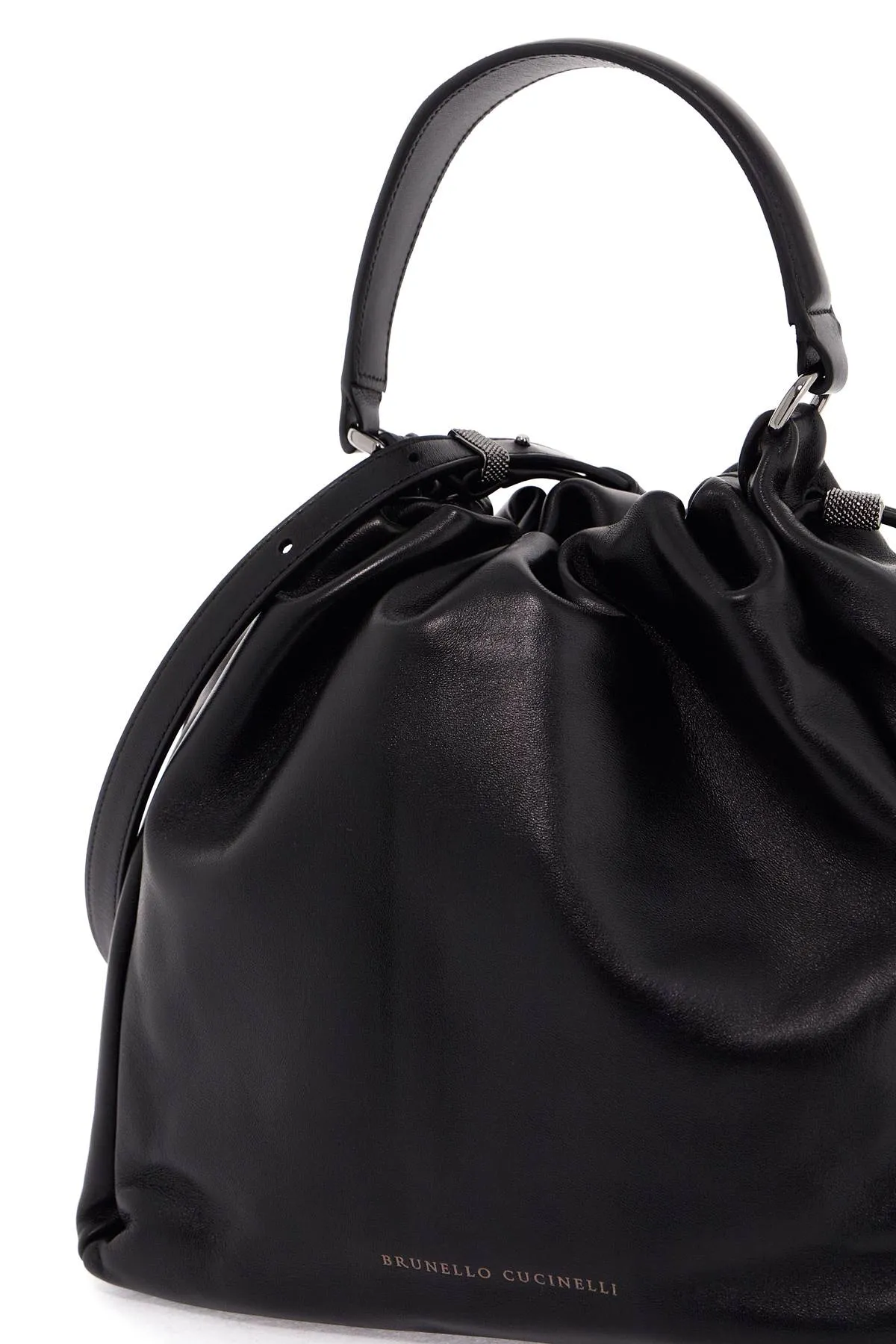 SOFT LEATHER BUCKET BAG WITH PRECIOUS DETAILS