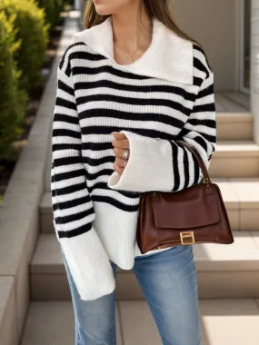 Striped Collared Neck Sweater