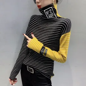 Striped Turtleneck Knitted Sweater