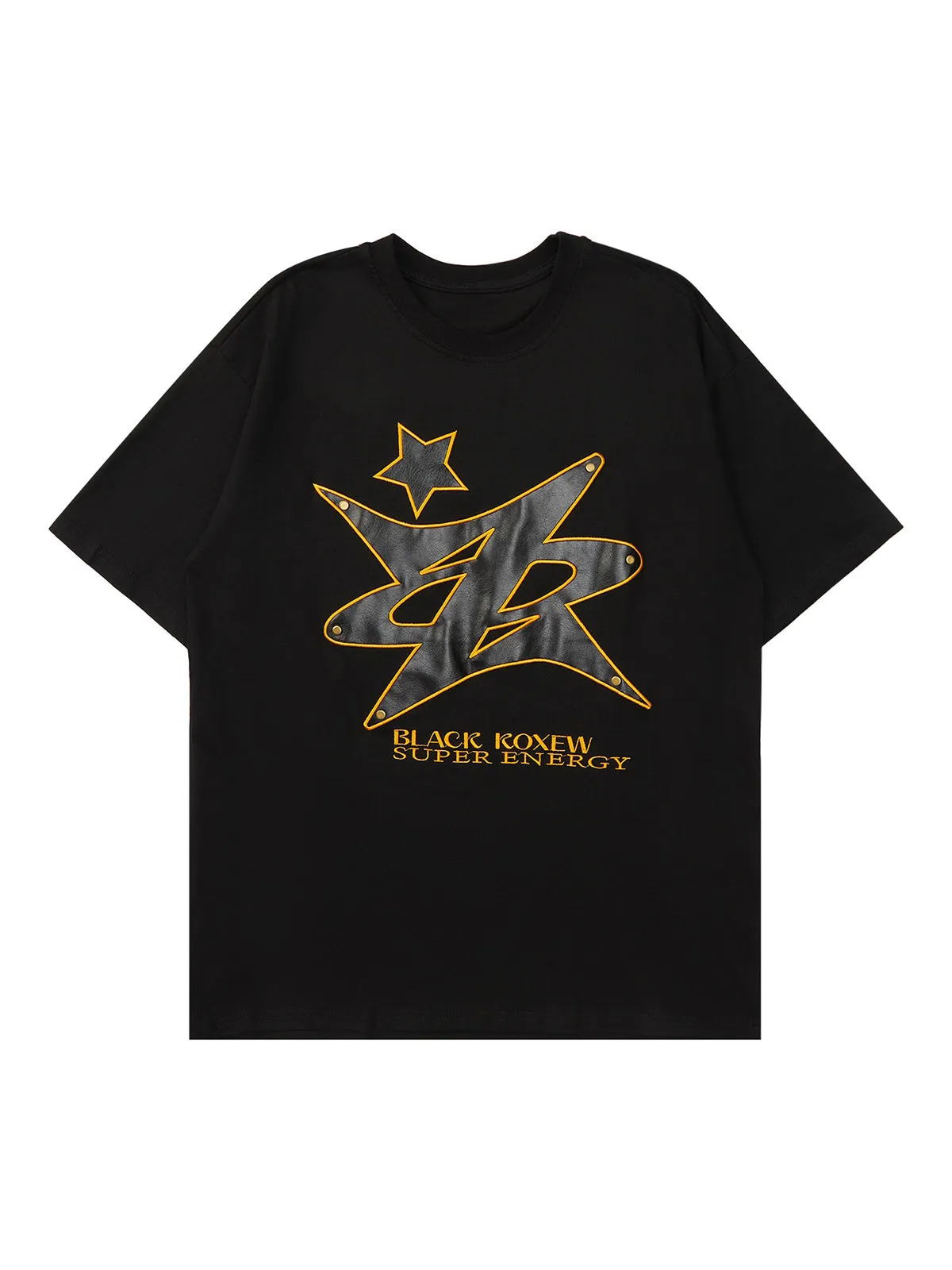 Thesupermade Leather Studded Creative Star Street Rap T-shirt