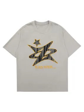 Thesupermade Leather Studded Creative Star Street Rap T-shirt