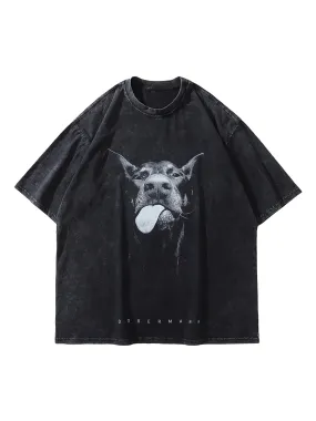 Thesupermade Retro Hip-hop Doberman Print T-shirt - 2172