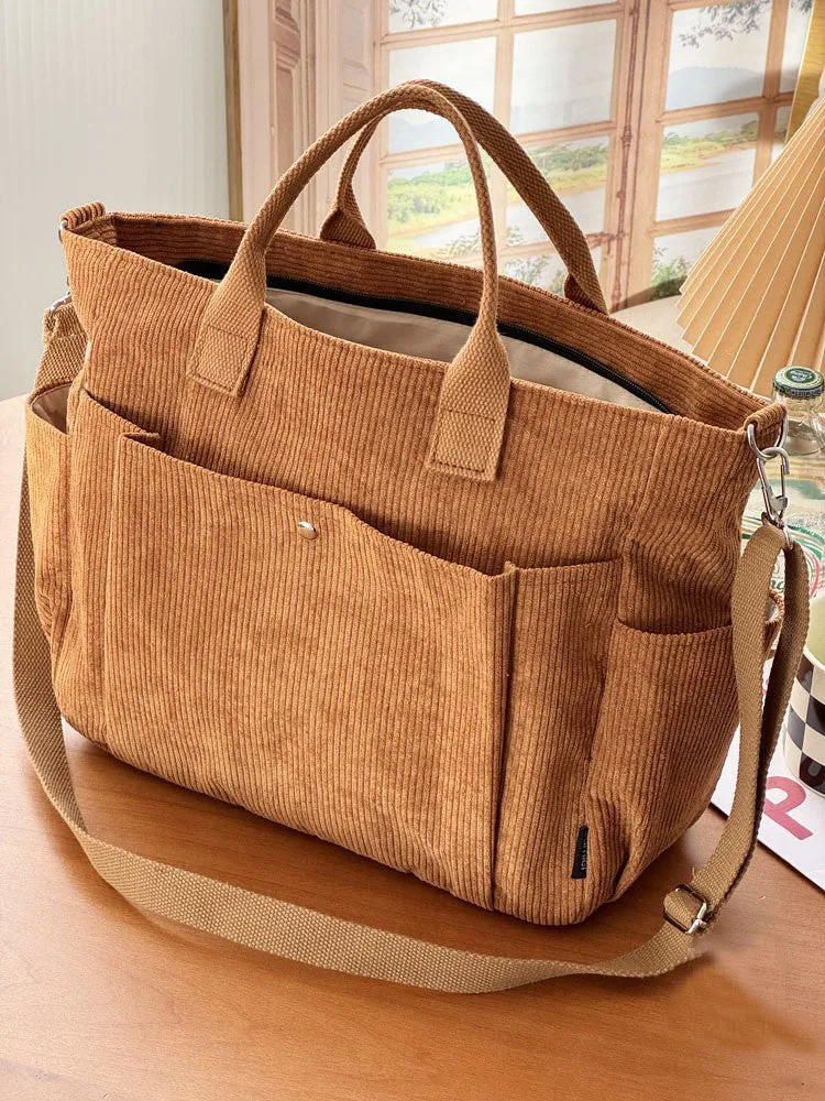 Thick Corduroy Shoulder Bag – Simple All-Match Commute Tote & Messenger for Students