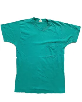 Vintage Fruit Of The Loom Teal Selvedge Single Stitch Pocket T-Shirt (Large)