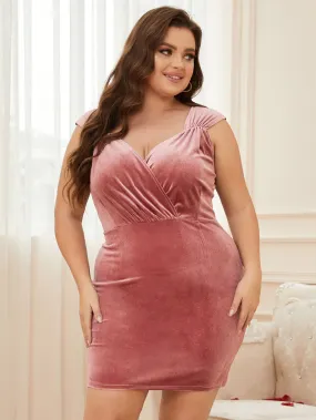 Women Plus Size Velvet Bodycon Cocktail Dresses For Date Night Out Party Semi-Formal Graduation Dress